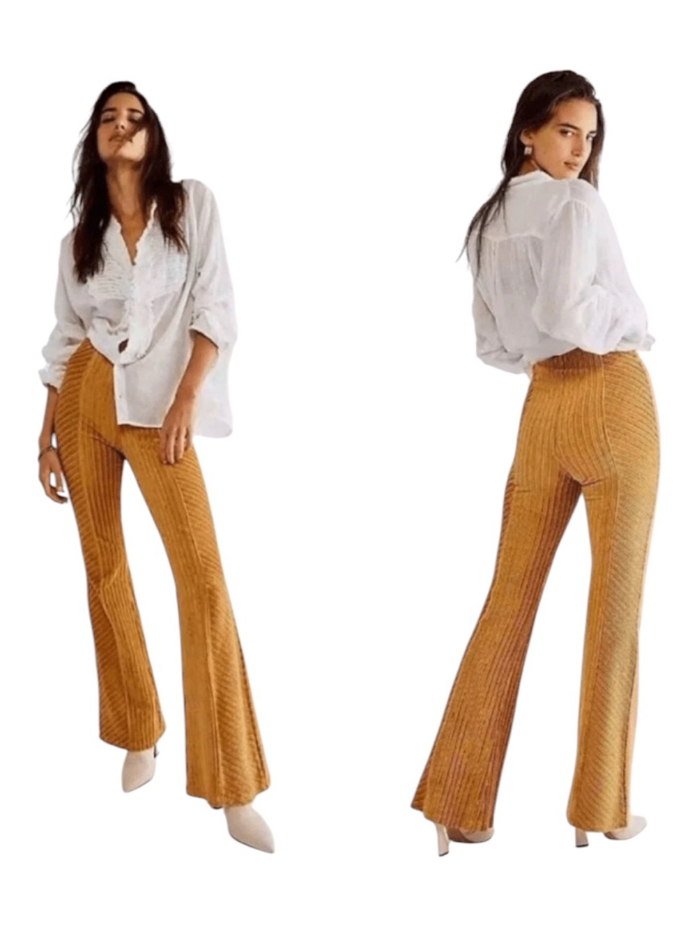 Free People Gold Velvet Flare Slim Pull On Pants Small